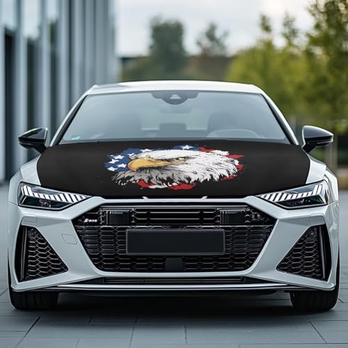 Image of Car Hood Cover Protector Stretchable Car Hood Wraps Auto Banner Eagle and American Flag Auto Decorative Accessories for Compact Sedans SUV Trucks (59x39 Inch)
