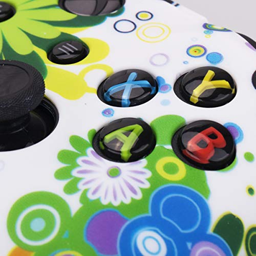Yorha Printing Rubber Silicone Cover Skin Case For Xbox One S/X Controller X 1(Circle) With Pro Thumb Grips X 8 #TOP3