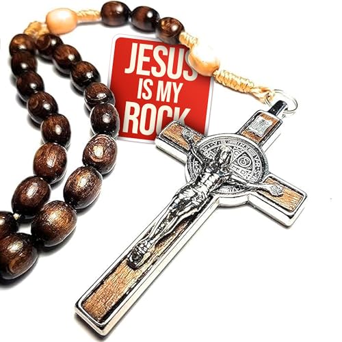SANCTUM VERITAS Genuine Made in Italy Rosary Necklace Blessed by Pope Francis Saint Benedict Medal Cross perfect for car mirror Rosarios catolicos para hombre Patron of Students Christian Values