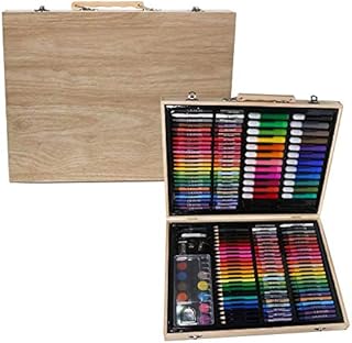 KandyToys Kreative Kids 168 Piece Traditional Wooden Artists Set - Fold Out Art Box with Pens; Pencils; Crayons