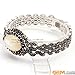 GEM-Inside White Shell Link Bracelet Oval Beads Tibetan Silver Marcasite 7 Inches