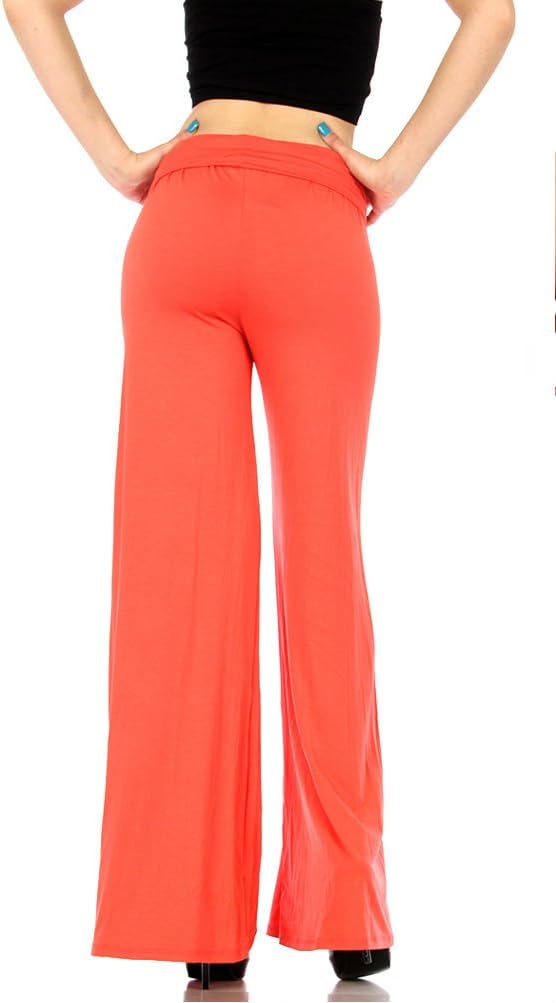 Superline Wide Leg High Fold Over Waist Palazzo Pants (Medium, Coral) - Image 2