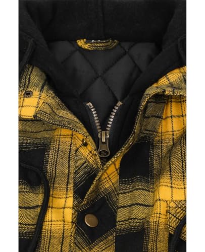 Image of ZENTHACE Men's Quilted Lined Hooded Plaid Jacket,Zipper & Snap Closure