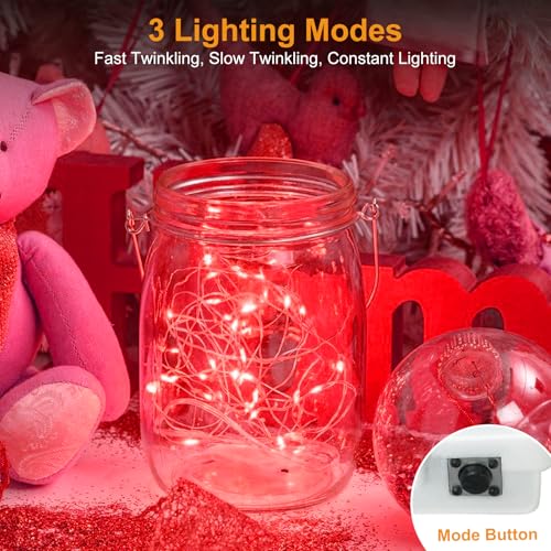 Image of btfarm 6 Pack Fairy Lights Battery Operated [3 Modes], 7ft 20 Led Twinkle Lights String Lights Waterproof Bulk Small Mini Silver Wire for Christmas Mason Jars Wedding Table Centerpiece, Red