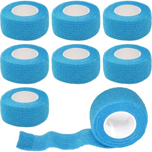 KIRZAX 8 Rouleaux Sports Bande Cohésive Elastiques,2.5cm x 4.5m Bandage Médical,Pansements Adhésifs pour Doigt Mains Pieds Poignets (Bleu)