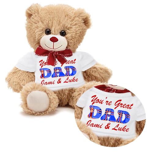 Knextion Inc Gifts for Dad Father's Day Shirt and Stuffed Animal Bear 10 Inch Plush Birthday Thank You Appreciation Gift Personalized with Custom Name