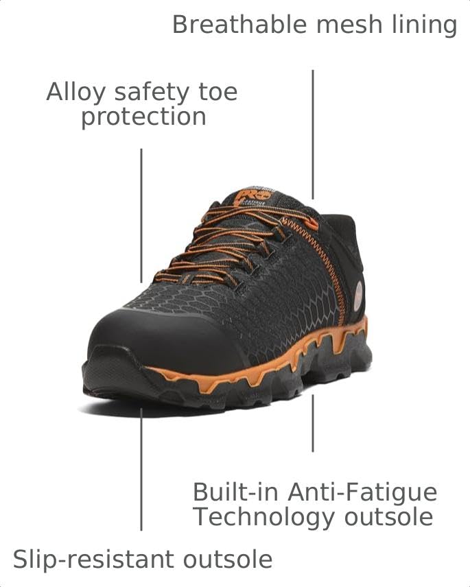 Image of Timberland PRO Men's Powertrain Sport Alloy Safety Toe Industrial Athletic Work Shoe, Black /Orange, 11 W
