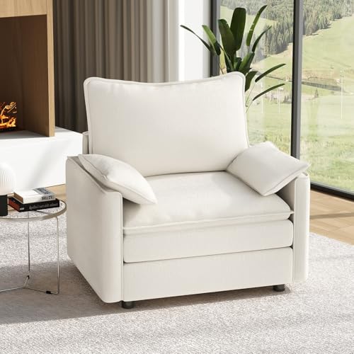 Image of Vesgantti 40 inch Single Seat Sofa, Comfy Cloud Couch Deep Seat Upholstered Couch Chenille Modern Sofa with Armrest Pillow, Easy Assembly for Living Room, Bedroom and Apartment, Snow White