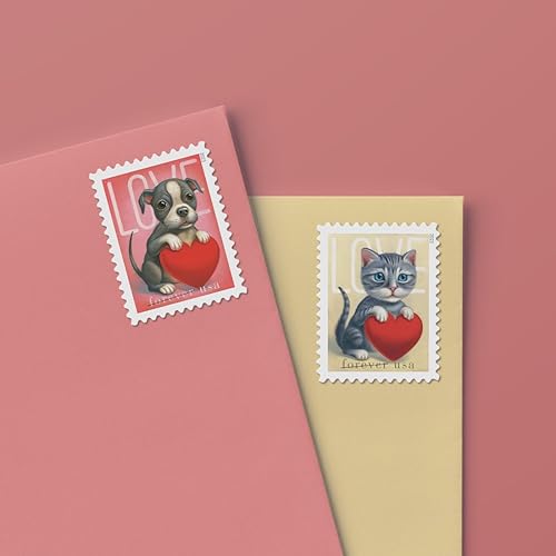 Miniatura 2 de USPS Love 2023 (hoja de 20) Sellos postales Forever Postal US First Class San Valentín perro, gato, cachorro, gatito, mascota, boda, celebración,