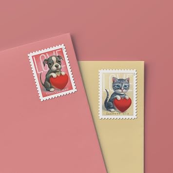 USPS Love 2023 (2 Sheets of 20) Forever Postage Stamps US Postal First Class Valentine Dog Cat Puppy Kitten Pet Wedding Celebration Engagement Invitation Anniversary Romance Party