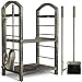 AMAGABELI GARDEN & HOME Firewood Rack Indoor with Tools 5-Piece Fireplace Tools Set Wood Holder Outdoor Wrought Iron Log Holder Firewood Storage Rack for Fireplace,Fire Pit,Wood Stove Bronze