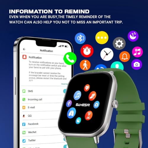 Image of GameSir H9 Smartwatch - Big Display | Bluetooth Calling | Heart Rate & SpO2 Monitor | 100+ Sports Modes | Long Battery | IP68 Waterproof | TFT Display | Design for Men & Women (Light Green)