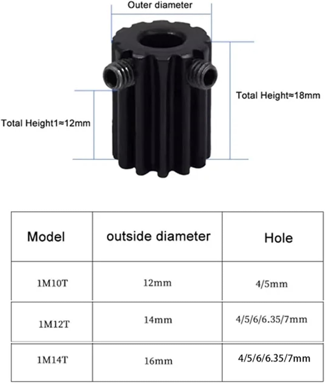 1M Spur Gear 10T/12T/14T 45# Carbon Steel Bore 4/5/6/6.35/7mm 1Pcs(5mm,12 Teeth(1pcs))