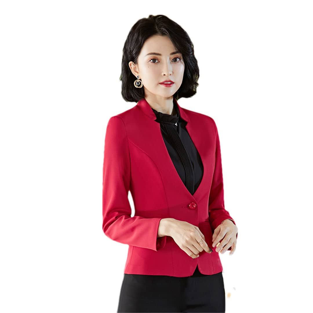 Women Blazer Spring Suit Jacket Collarless Professional Office Ladies Formal Wear Coat Black Red