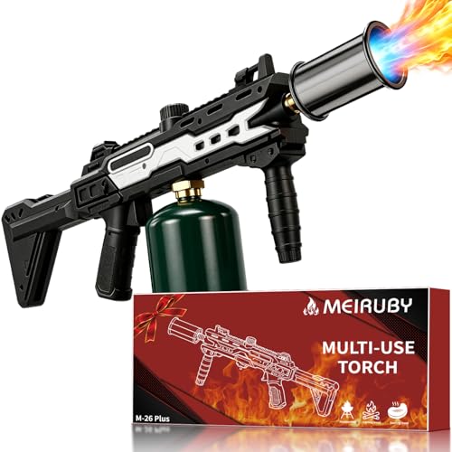 Image of Powerful Propane Torch Gun, Gift for Men Dad, Culinary Blow Kitchen Cooking Torch for Steak Searing, Campfire Charcoal Starter for Blackstone Griddle Accessories (Tank Not included) Black Silver