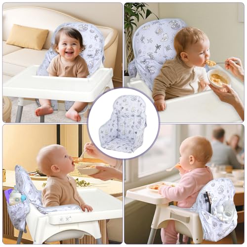 Image of For IKEA High Chair Cushion, With High Chair Handy Pocket Pouch (Animal) | For Antilop Cushion, For IKEA Antilop Highchair, Cotton Soft, Baby Sitting More Comfortable