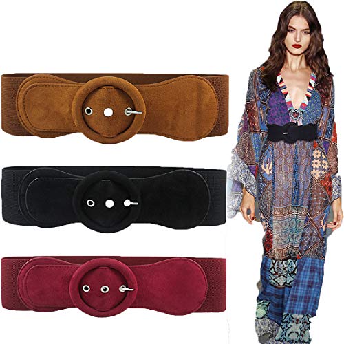 Cinto feminino vintage largo elástico cintura cinto elástico retrô para mulheres, Camurça, 3 peças,