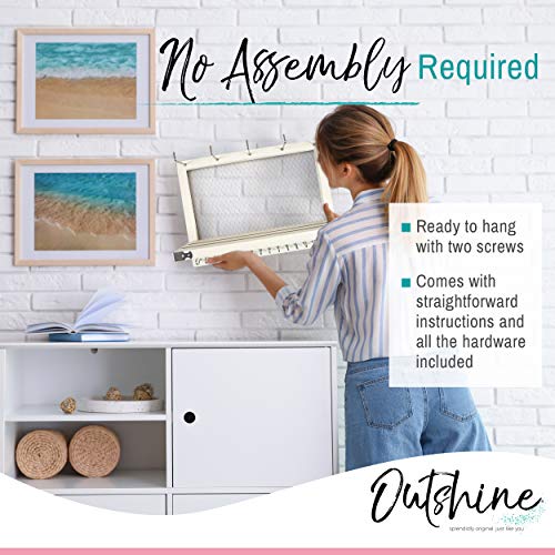 Outshine Large Farmhouse Wall Jewelry Organizer (White) | Wall Organizer For Earrings, Necklace, Bracelet, Hair Accessories | Chicken Wire Earring Holder | For Women, Wife, Mom, Girlfriend