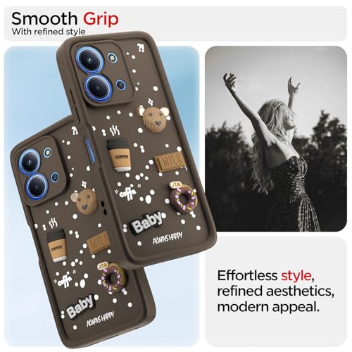 Image of Pikkme Back Cover for Redmi 15c 5G | 3D Bear Silicone Cute & Fun Coffee Cartoon | Full Body Protection Bumper Case (Brown)