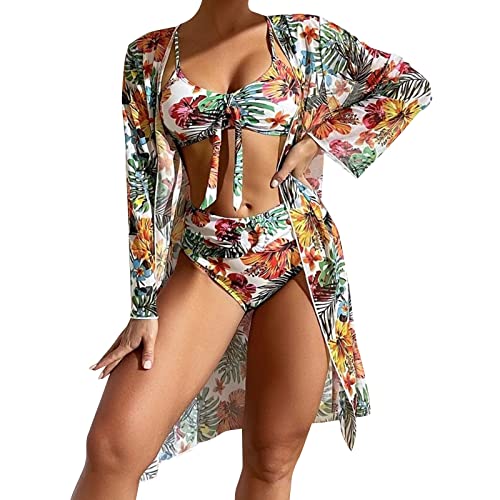 2023 conjunto sexy de 3 peças biquíni com saída de praia moda estampada maiô cintura alta shorts fem