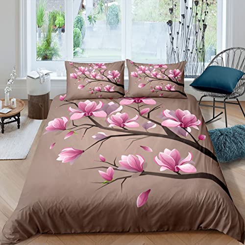 Loussiesd Floral Bedding Set Beach Blossom Duvet Cover for Kids Girls Women Botanical Flowers Branches Comforter Cover Microfiber Bedspread Cover King Size Boys