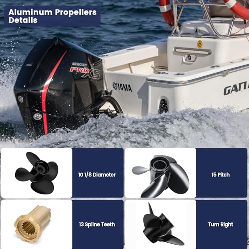 Image of Upgrade OEM Aluminum Boat Propeller Compatible with Mercury Engines 40hp 50hp 60hp 75hp 90hp 100hp 115hp 125hp,15 Spline,4 1 /4 inch Gearcase4 Blades,RH