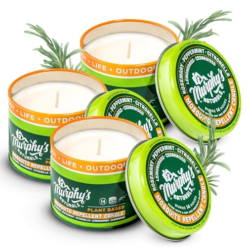 Murphy's Naturals Mini Mosquito Bug Repellent Candles for Outdoor Patio, Citronella & Essential Oils, 14-Hour Burn Time Each, 3.5 oz, 3-Pack