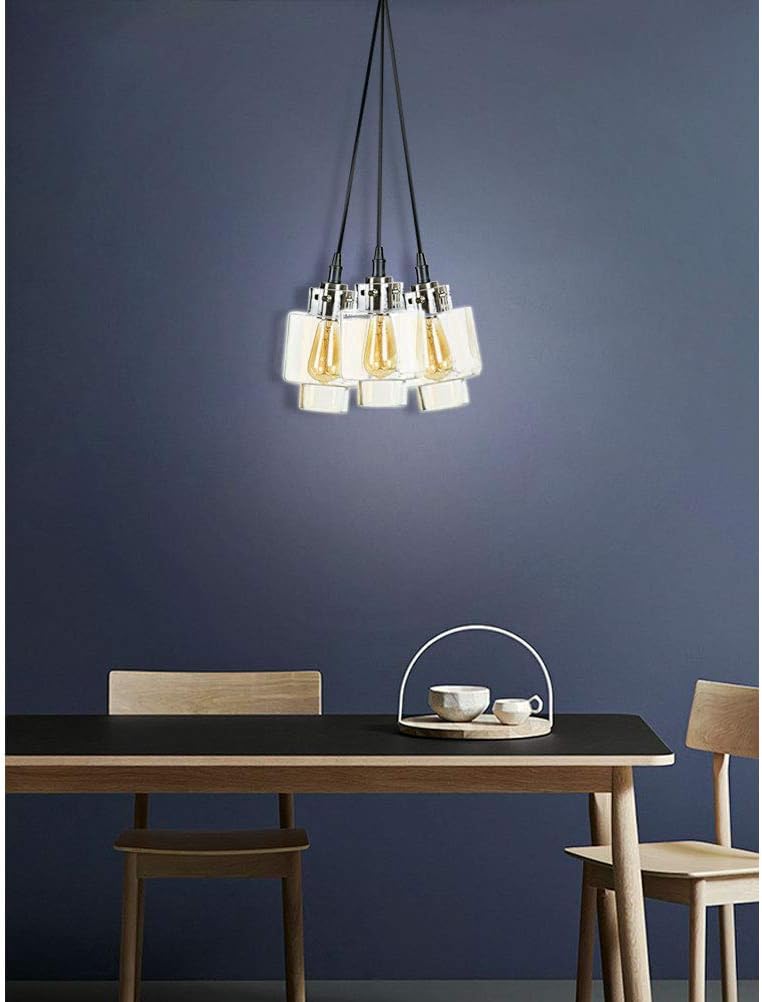 Best Cyber Monday 🔥 MOTINI 3-Light Cluster Pendant Lighting Hanging Chandelier Light Fixture for Kitchen Island Dining Room Foyer, Black and Brushed Nickel Finish with Clear Glass Shade