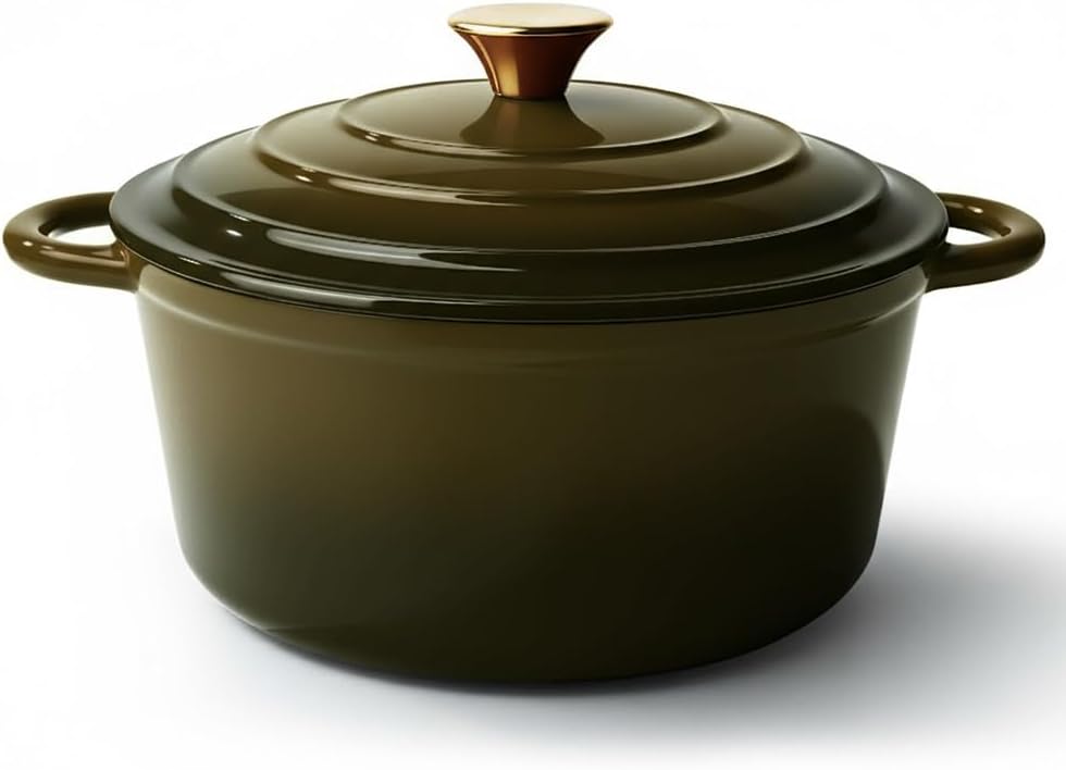 Vintage Style 6 Quart Dutch Oven Pot with Lid, Non Stick Enameled Cast Iron Dutch Oven for Bread Baking, Heavy-Duty, Oven Safe Ceramic Cookware Up to 500°F for Baking, Braising, Stews, Roasting, Golden Green