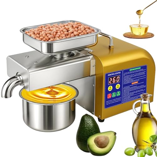 SgyGlyn Máquina automática eléctrica para Hacer Aceite de 1100 W, Prensa de Aceite Comercial, Extractor de Aceite de Acero Inoxidable para prensado en frío y en Caliente