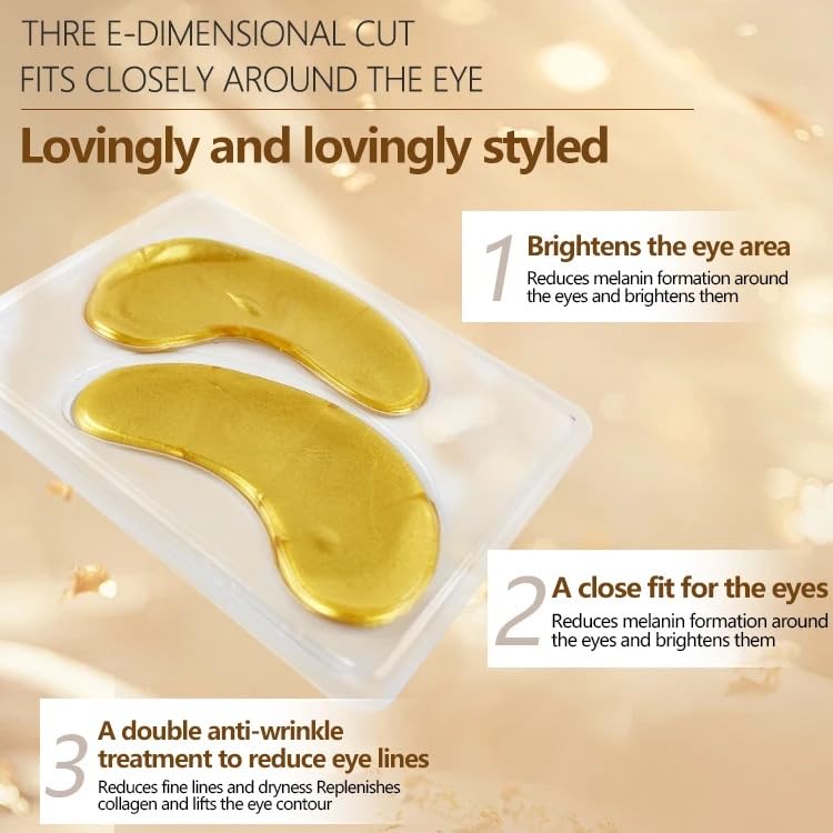 Generic 30 Pair Colagen Crystal 24k Gold hydrating Under Eye Gel Face Mask for Dark Circles Anti Aging Wrinkle, Puffy Eyes, Vegan Cruelty-Free Self Skincare Day & Night Treatment - Image 4