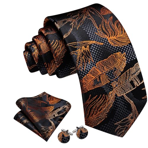 Image of Barry.Wang Classic Mens Ties Silk Necktie Pocket Square Cufflinks Set Woven Designer Wedding Business
