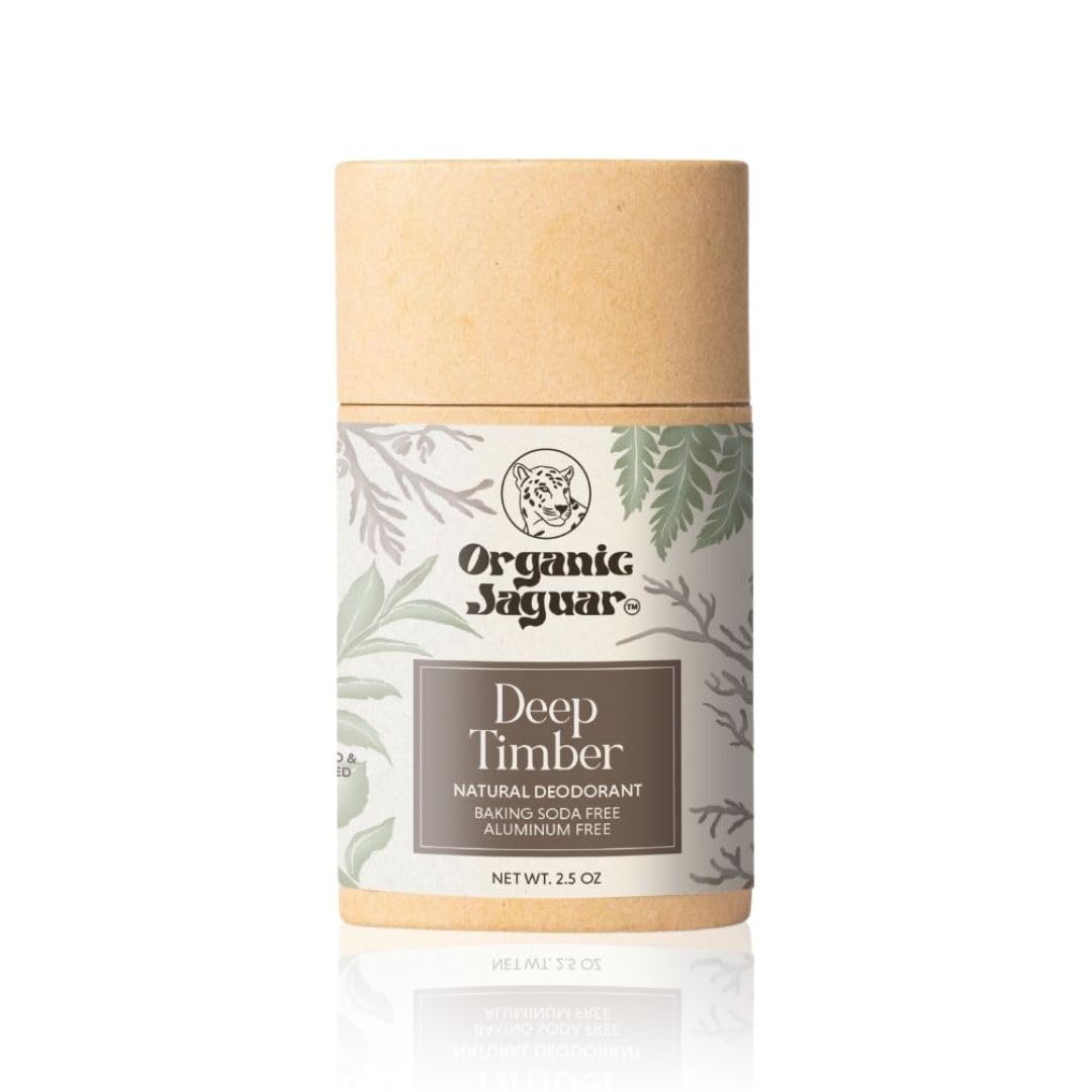 Organic Jaguar Aluminum Free Deodorant for Women and Men, 100% Natural Deodorant with Coconut Oil, Shea Butter, Baking Soda Free, Safe for Sensitive Skin, Long Lasting, Unisex, Deep Timber, 2 oz