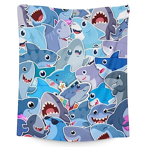 Shark Blanket Gifts - 50"x60" Cute Throw Blanket for Kids & Adults - Blue Soft Fuzzy Blankets for Bed, Couch & Living Room