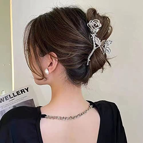 4 Pcs Rose Flower Hair Claw Clips Long Hair Clips Metal, Jaw Hair Clamps For Women And Thinner, Thick Hair Styling, Fashion Hair Accessories, Christmas Gifts For Women Girl (2 Shapes) #TOP2