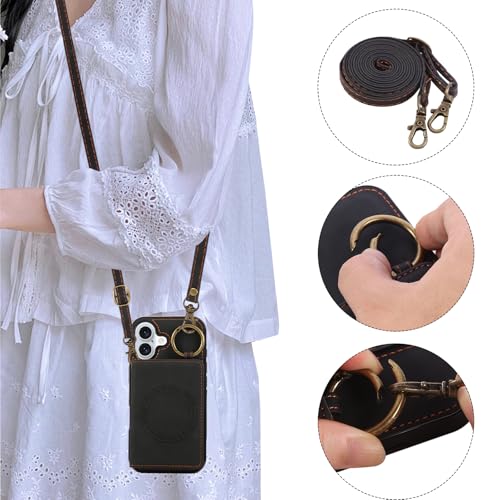 Compatible with iPhone 17 6.3 inch Wallet Case and Screen Protector Crossbody Shoulder Strap Ring Buckle Stand Card Holder Magnetic Car Mount Phone Cover for i Phone17 i17 17Case Women Men Black by Asuwish - Used condition - Image 5
