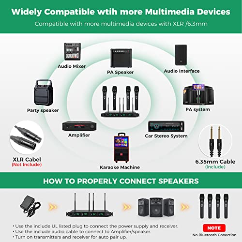 Asmuse Wireless Microphone System,4-Channel Uhf Metal Cordless Wireless Mic, Fixed Frequency,4 Handheld Dynamic Microphones, Microphone For Party/Wedding/Speech/Church/Stage/Karaoke/Dj(Mf-4400) #TOP3