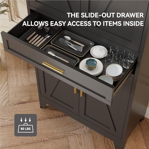 Image of 71 inch Tall Farmhouse Pantry Cabinet,Metal Cabinet with Doors and Shelves,Storage Cabinet for Kitchen Garage,Black 1 Pack