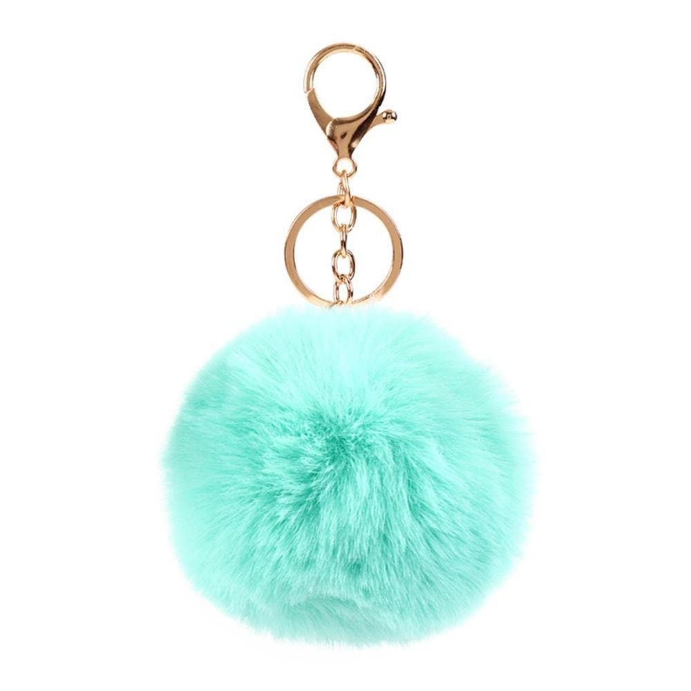 SoyzvteoCute Faux Rabbit Fur Ball Pom Pom Keychain - Colorful Soft Plush Pompoms Car Key Ring Handbag Purse Charm