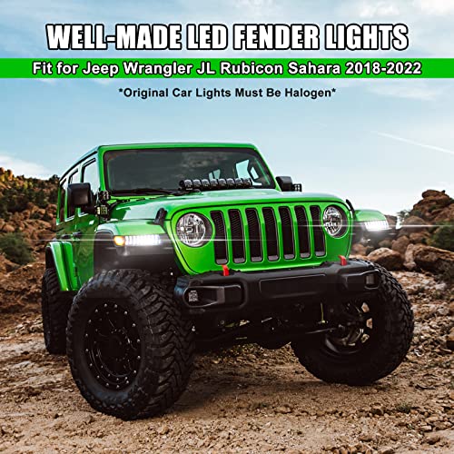 Realove New Upgrade Led Jl Fender Lights With Led Side Marker Lights Smoked Gloss Finish Compatible With Jeep Wrangler Jl Rubicon Sahara 2018 2019 2020 2021 2022 Led Drl Turn Signal Kit #TOP6