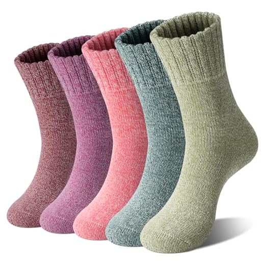 Loritta 5 Pairs Womens Vintage Style Winter Warm Thick Knit Wool Cozy Crew Socks,Free size,Multicolor