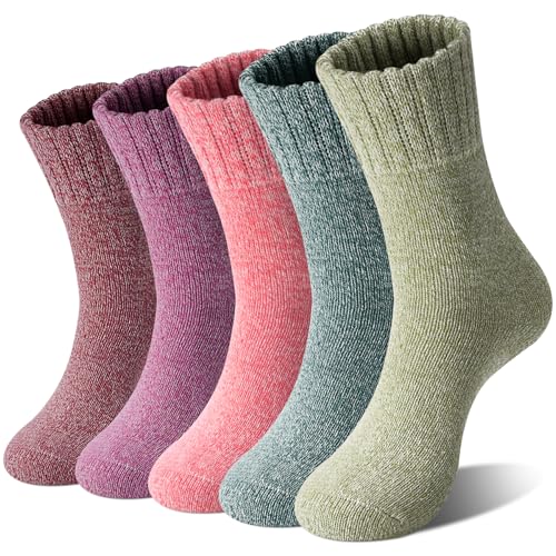 Loritta 5 Pairs Womens Vintage Style Winter Warm Thick Knit Wool Cozy Crew Socks,Free size,Multicolor