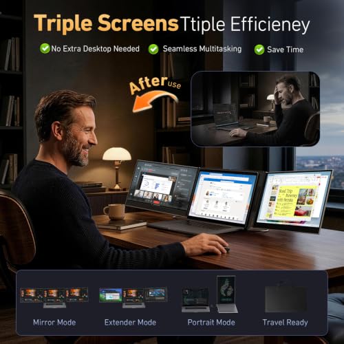 Image of Vixtan 15.6 inch Triple Laptop Screen Extender, Ultra-Thin FHD IPS Portable Monitor for Laptop, USB-C Plug & Play Multi Screen Attachment for 13-17.3 inch laptops with Windows /Mac /Chrome