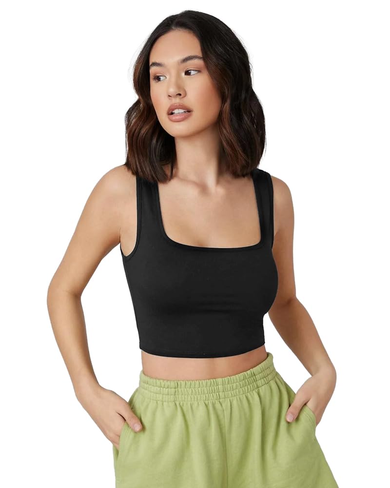eyebogler Women's & Girls' Solid Ribbed Square Neck Tank Tops Black-picture-33