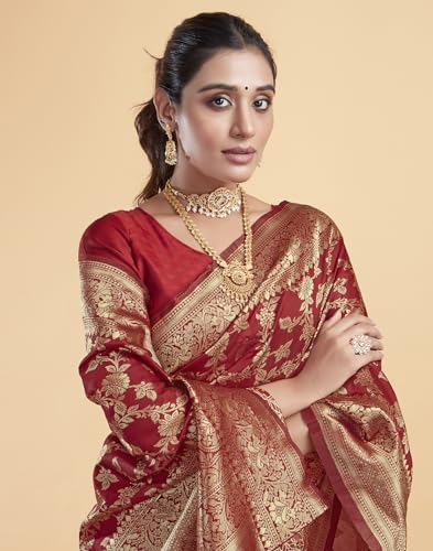Image of SIRIL Women's Banarasi Silk Saree | Kanjivaram Silk Saree With Unstitched Blouse Piece