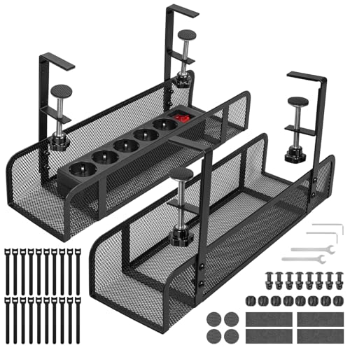 GUOOUG 2 Piezas Organizador Cables Escritorio, Bandeja Cables Escritorio sin Taladrar, Desk Cable Management Organizer, Organizador Cables Mesa, Cesta Organizadoras Recoge Cables para Hogar u Oficina