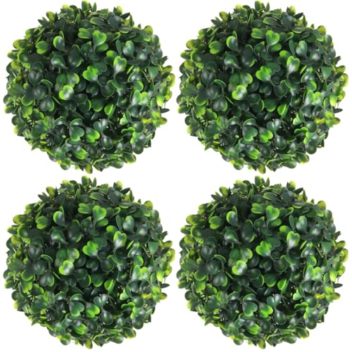 Hotop 4 Pcs 5 Inch Artificial Plant Topiary Ball 4 Layers Garden Spheres Boxwood Balls Artificial Topiaries Spheres Decorative Plants for Backyard, Balcony, Garden, Indoor Outdoor Decor(Green)