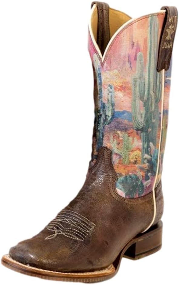 Tin Haul Women's Cactita Brown Vamp 11In Cactus Print Top Boot