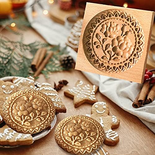 Carved Wooden Baking Cookie Mould,Cookie Cutter Set 3D Wooden Baking Mold Cookie Biscuit Press Stamp Molds DIY Gingerbread Cookie Cutter Moon Cake Bake Cake Tools Non Stick Shortbread Mould