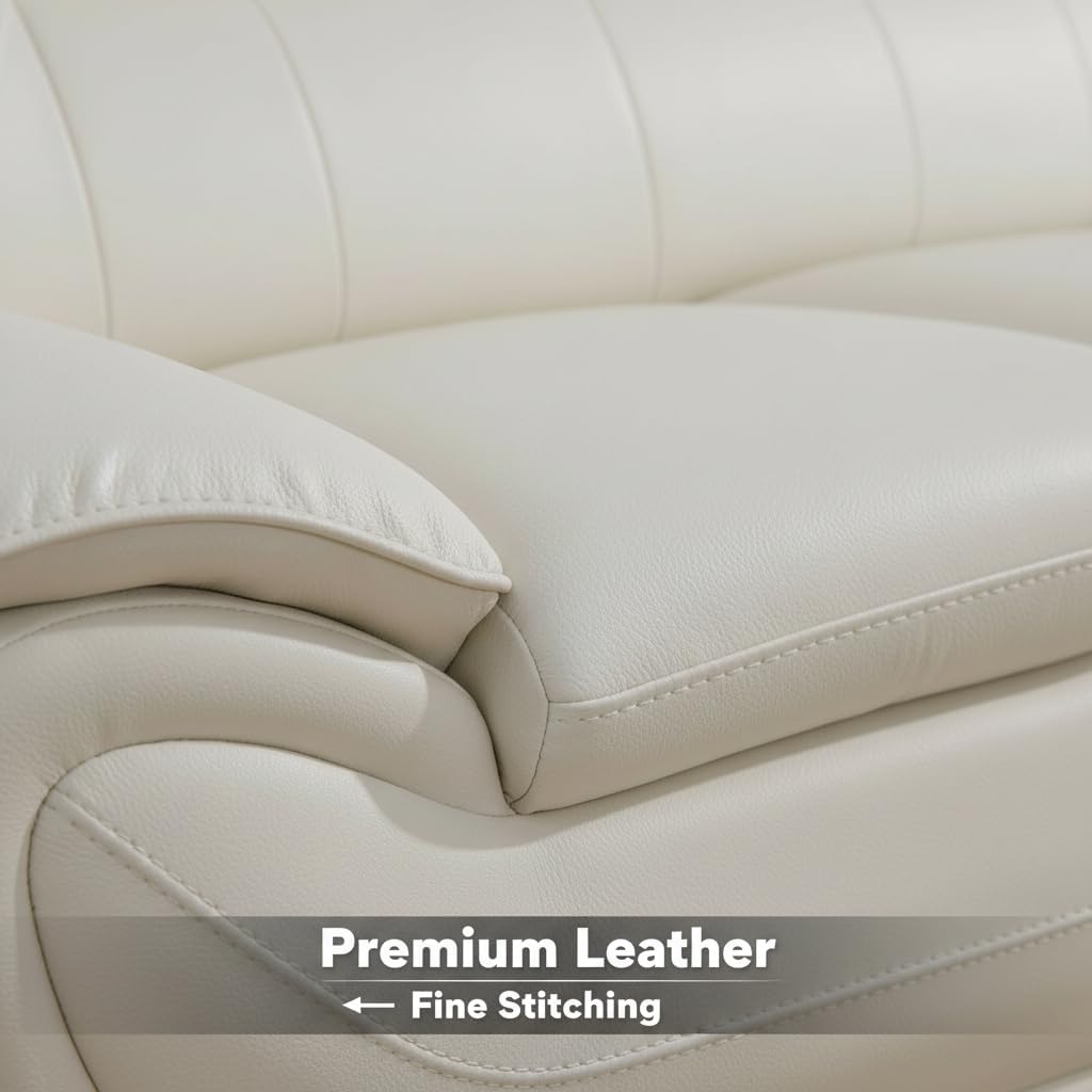 Trygoal 3-Piece Sofa Set Modern White Faux Leather Metal Legs Easy Assembly
